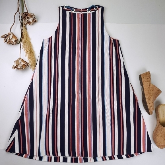 🔴 Badgley Mischka Belle Blue Coral Stripe Rope Collar Dress Size 2 - Picture 6 of 12